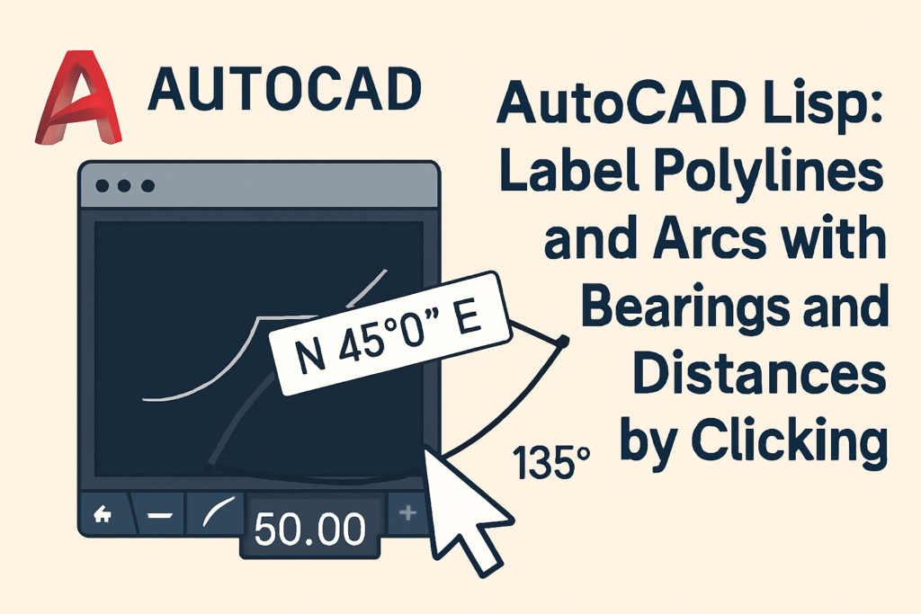 AutoCAD Lisp: Label Polylines & Arcs with Bearings and Distances Easily